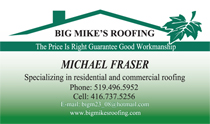 Big Mike's Roofing Business Cards